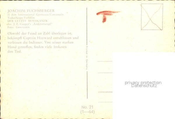 Kino Film Der letzte Mohikaner Nr. 21 Joachim Fuc – Bild 2