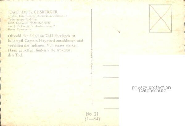 Kino Film Der letzte Mohikaner Nr. 21 Joachim Fuc – Bild 2