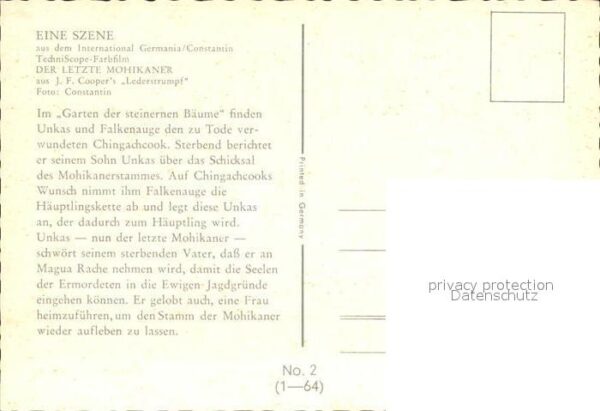 Kino Film Der letzte Mohikaner Nr. 2 Garten der s – Bild 2