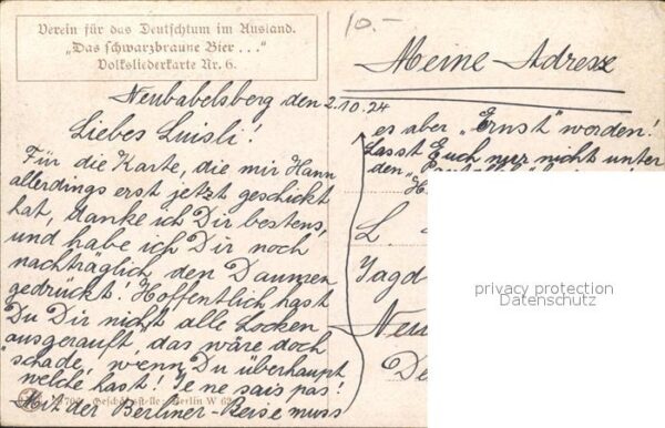 BDD Ausland Das schwarzbraune Bier Volksliederkarte – Bild 2