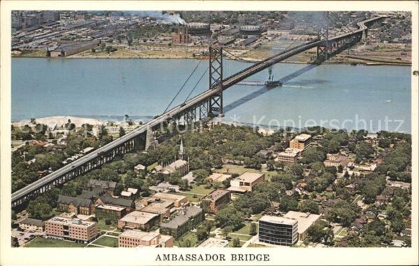 Detroit Michigan Ambassador Bridge to Ontario aerial vie