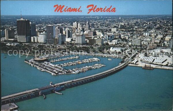 Miami Florida Aerial view of Downtown Miamiarina Bayf