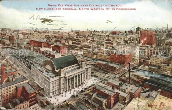 Chicago Illinois Birds eye view Business District Passen