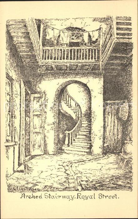 New Orleans Louisiana Arched Stairway Royal Street Illustrati