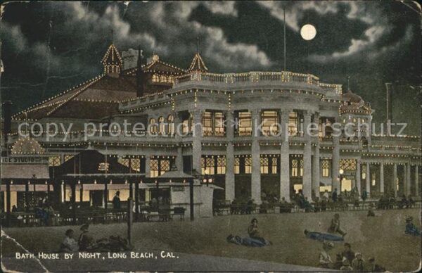 Long Beach California Bath House by night at moonlight