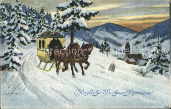 Hoffmann Ad. Serie 1753/2 Pferdeschlitten Dorf Weihn