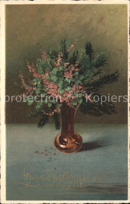 Verlag WS SB Nr. 9603 Neujahr Kleeblätter Blumen