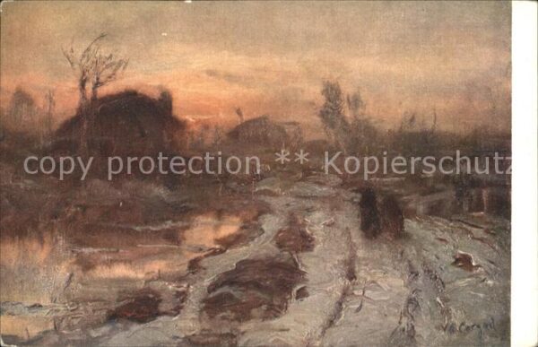Kuenstlerkarte Sonnenuntergang Winter V.A. Cargnel
