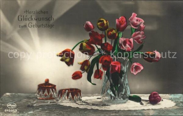 Verlag Amag Nr. 64532/3 Geburtstag Tulpen Schmuck Schat