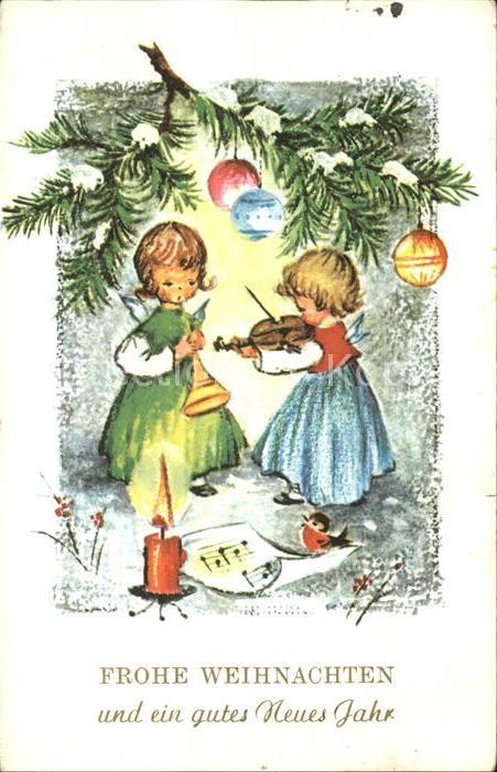 Glueckwunsch Weihnachten Neujahr Engel Geige Tröte B