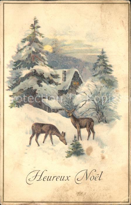 Glueckwunsch Weihnachten Rehe Winterlandschaft