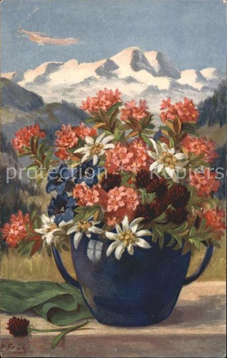 Frueh W. Alpenrosen Edelweiß Enzian