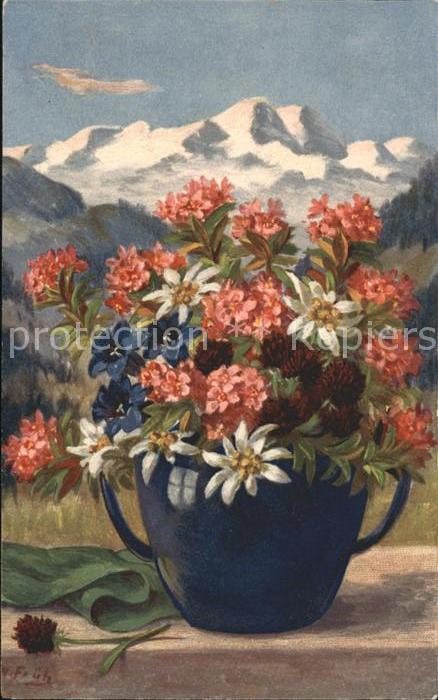 Frueh W. Alpenrosen Enzian Edelweiß Kleeblumen