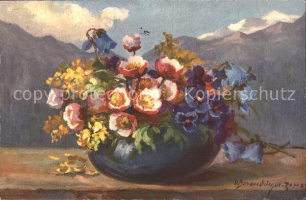 Derendinger-Roux D. 184 Alpenrosen Anemonen Stiefmütterchen