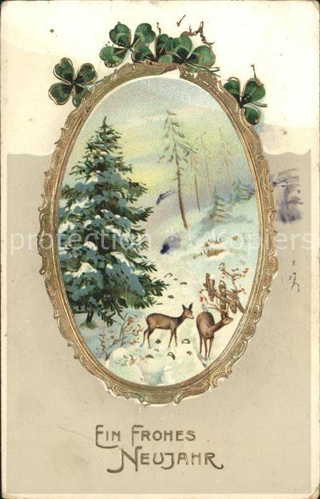 Neujahr Rehe Kleeblätter