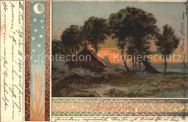 Baeume Trees Abendfriede Litho