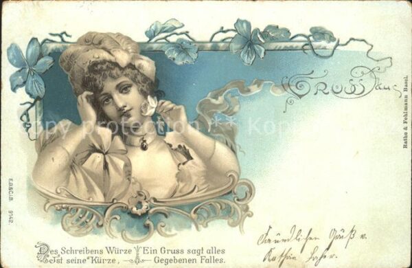 Hutmode Rose Frau Litho Spruch