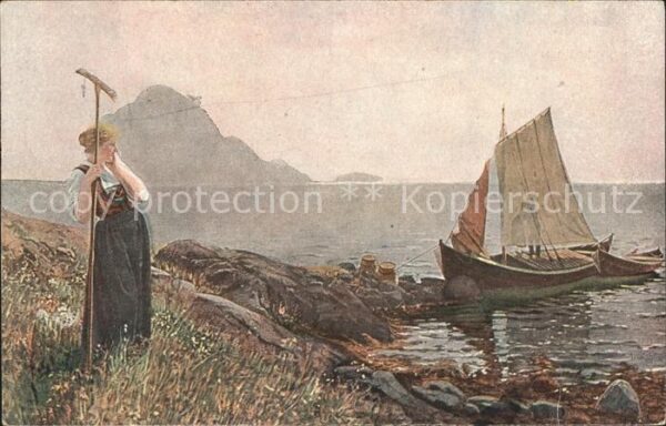 Kuenstlerkarte H. Dahl Hinterm Segel Nr. 3282 Segelboo