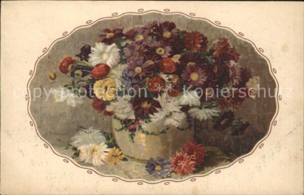 Kuenstlerkarte C. Schroeder Blumen Margeriten Astern