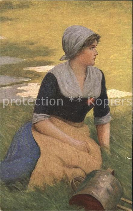 Kuenstlerkarte Adolf Hering Auf der Wiese Frau