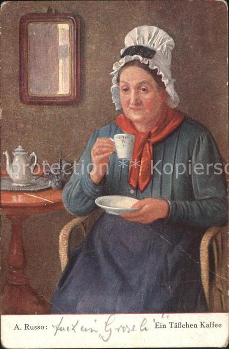 Kuenstlerkarte A. Russo Ein Tässchen Kaffee