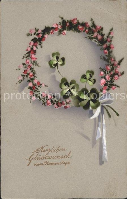 Namenstag Namenskarte Glückwunsch Kleeblätter Blumenkranz