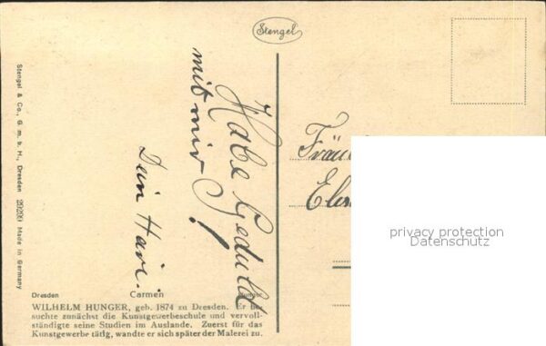 Kuenstlerkarte Wilhelm Hunger Carmen Verlag-Stengel – Bild 2