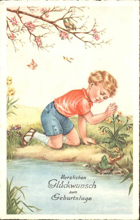 Kinder Child Enfants Geburtstag Frosch Vögel Blumen