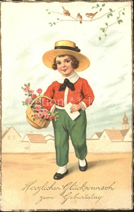 Kinder Child Enfants Geburtstag Rosen Brief Hut Vögel
