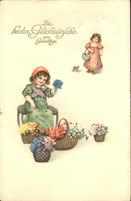 Kinder Child Enfants Blumen Geburtstag Litho