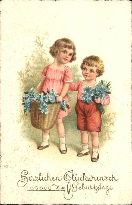 Kinder Child Enfants Vergissmeinnicht Geburtstag Litho