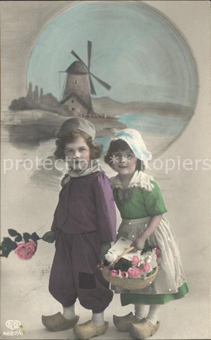 Kinder Hollandtracht Windmühle Rosen Foto-EAS-Nr. 4667/6
