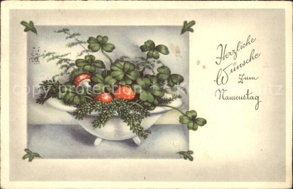 Namenstag Namenskarte Pilze Kleeblätter