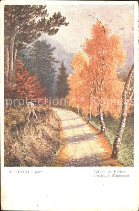 Kuenstlerkarte W. Loebell Birken im Herbst Nr. 1318