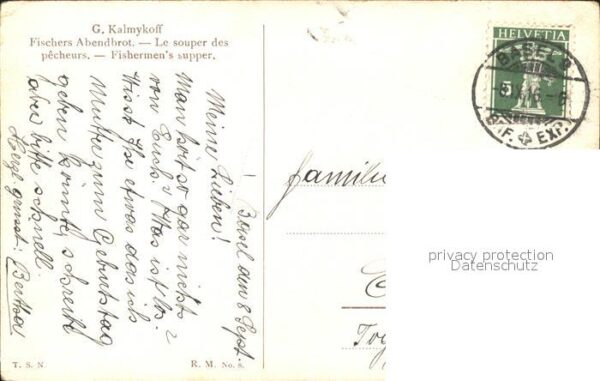 Kuenstlerkarte G. Kalmykoff Fischers Abendbrot – Bild 2