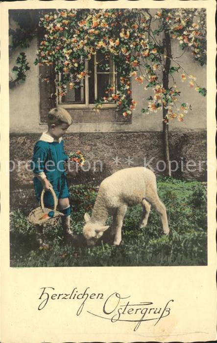 Foto Amag Nr. 64515/1 Schaf Kind Blumen Ostereier Ost