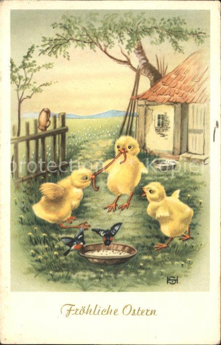 Ostern Easter Paques Küken Wurm Vögel
