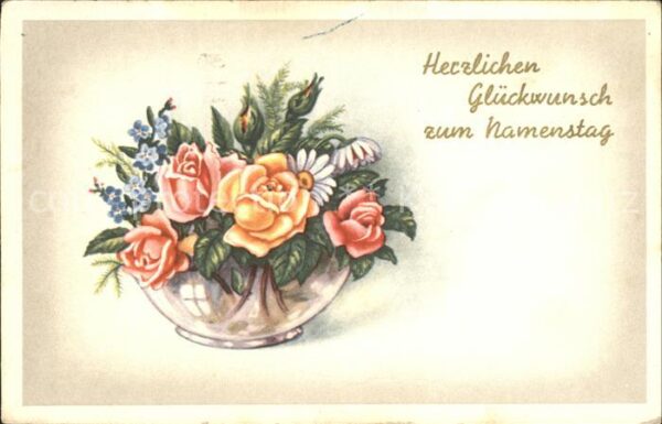 Namenstag Namenskarte Rosen Margeriten Vergissmeinnicht