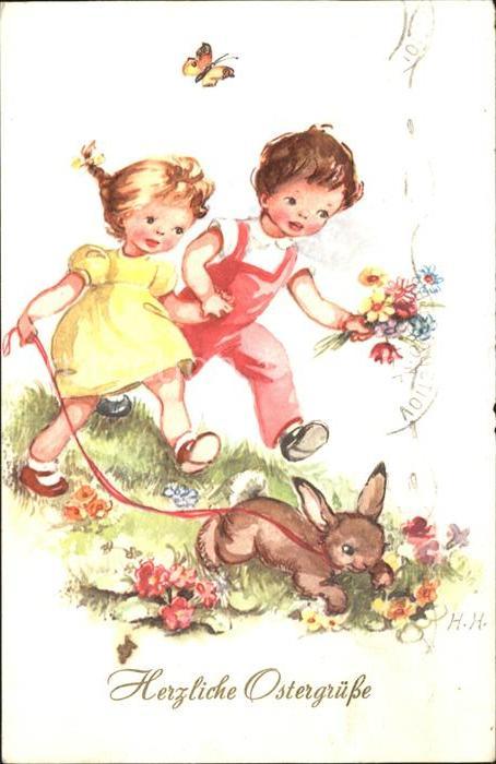 Kinder Child Enfants Hase Schmetterling Blumen Ostern