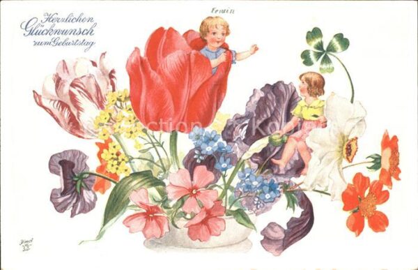 Verlag Primus Nr. 3404 Tulpen Narzisse Geburtstag Kinder