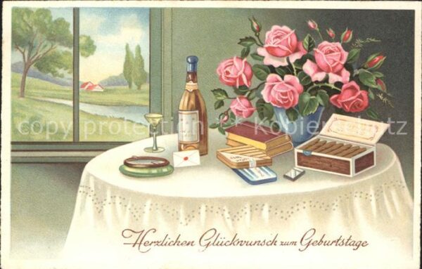 Zigarre Rosen Sekt Geburtstag Bücher Brief