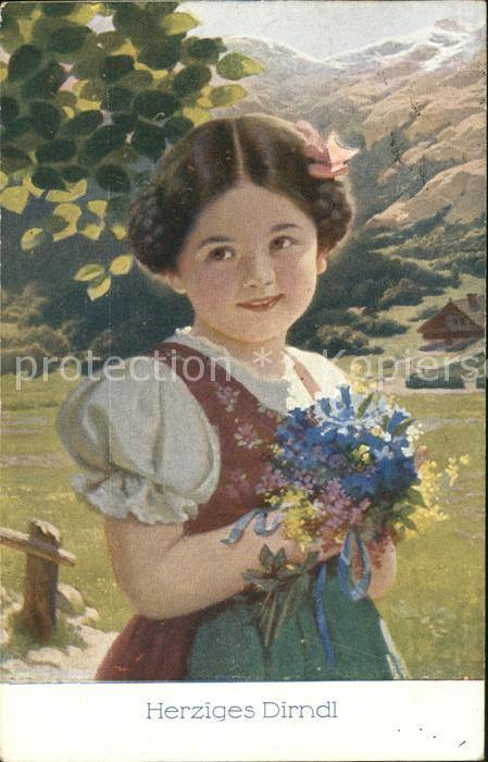 Kinder Child Enfants Mädchen Dirndl Blumen