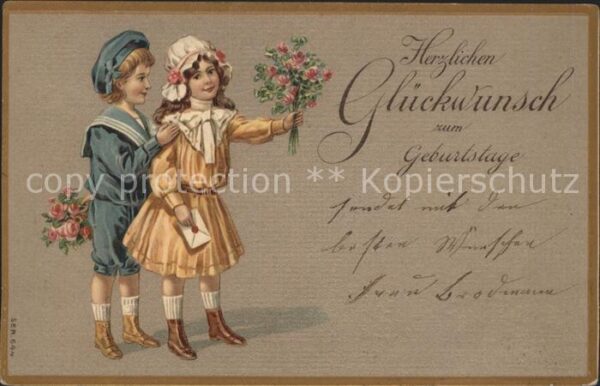 Kinder Child Enfants Geburtstag Matrosenanzug Blumen Brief