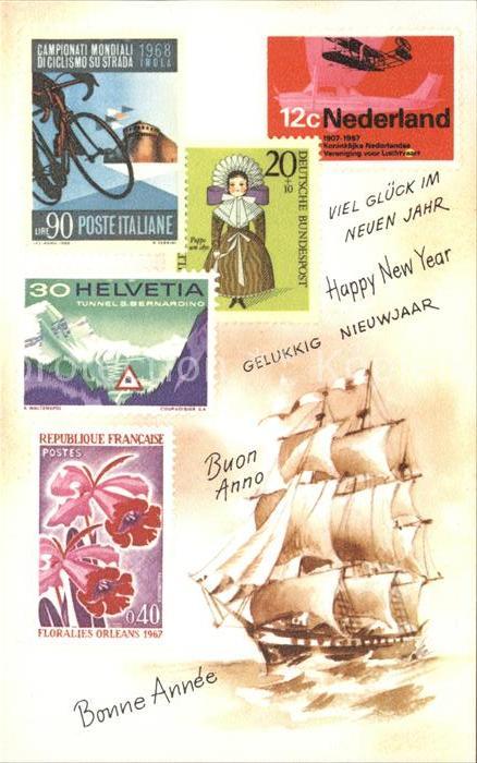 Briefmarken auf Postkarte Italien Niederlande Deutschland Segelsc