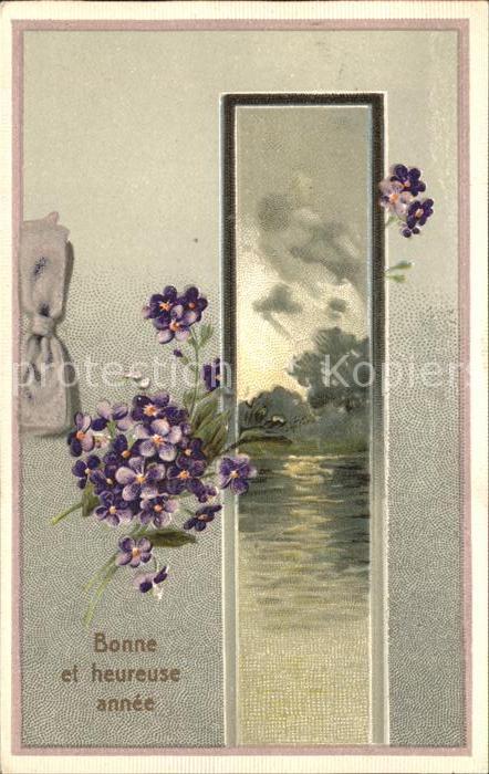 Blumen Veilchen Neujahr Litho