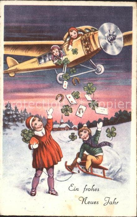 Schlitten Schnee Flugzeug Kinder Kleeblätter Hufeisen Ne