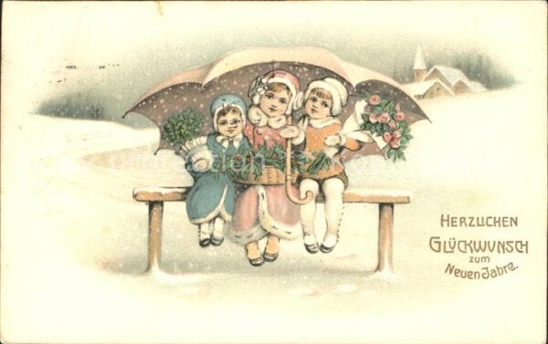 Kinder Child Enfants Neujahr Rosen Schirm Stechpalme