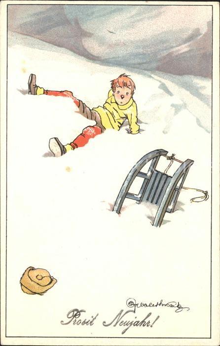 Schlitten Schnee Kind Neujahr