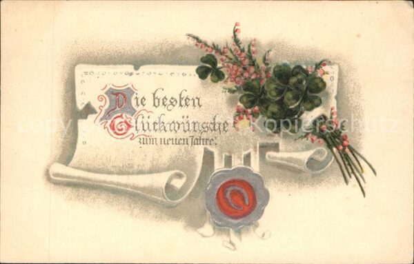 Neujahr Kleeblätter Siegel Litho