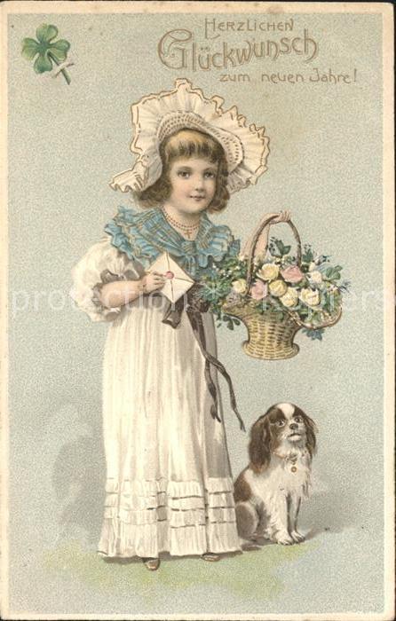 Hunde Kid Mädchen Blumen Brief Neujahr Kleebl